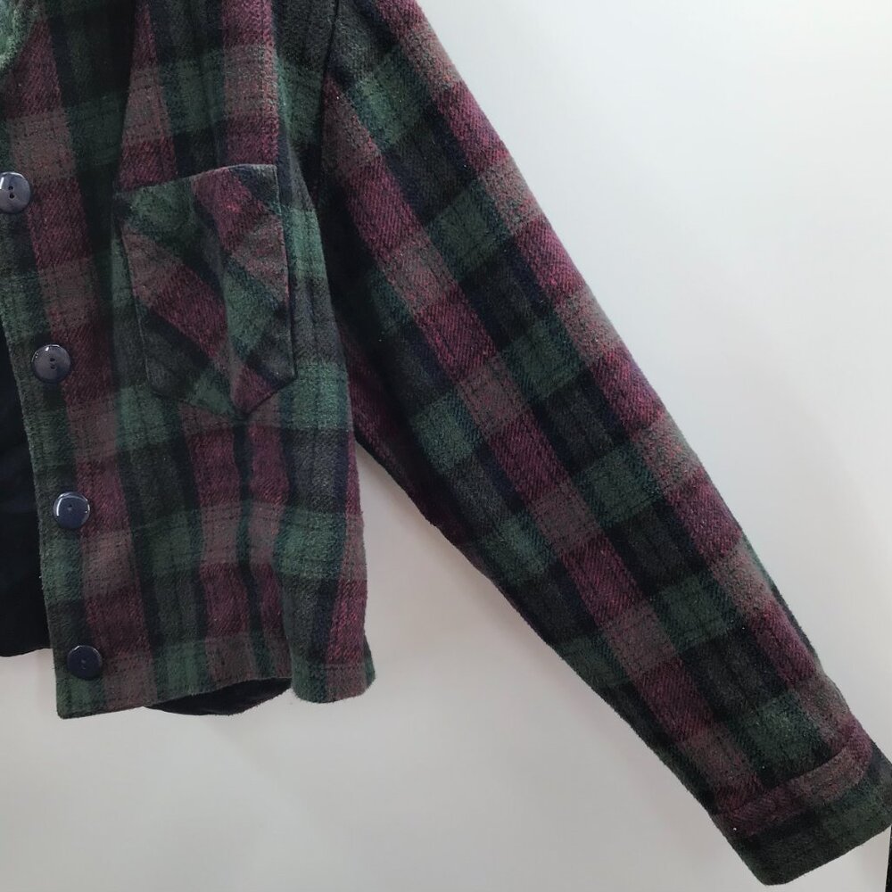 Vintage 1990s Cropped Plaid Flannel Shirt Grunge Sz 22 Long Sleeve Red Green - Picture 10 of 11